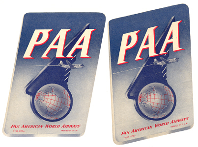 Two 1950s Pan Am luggage labels.